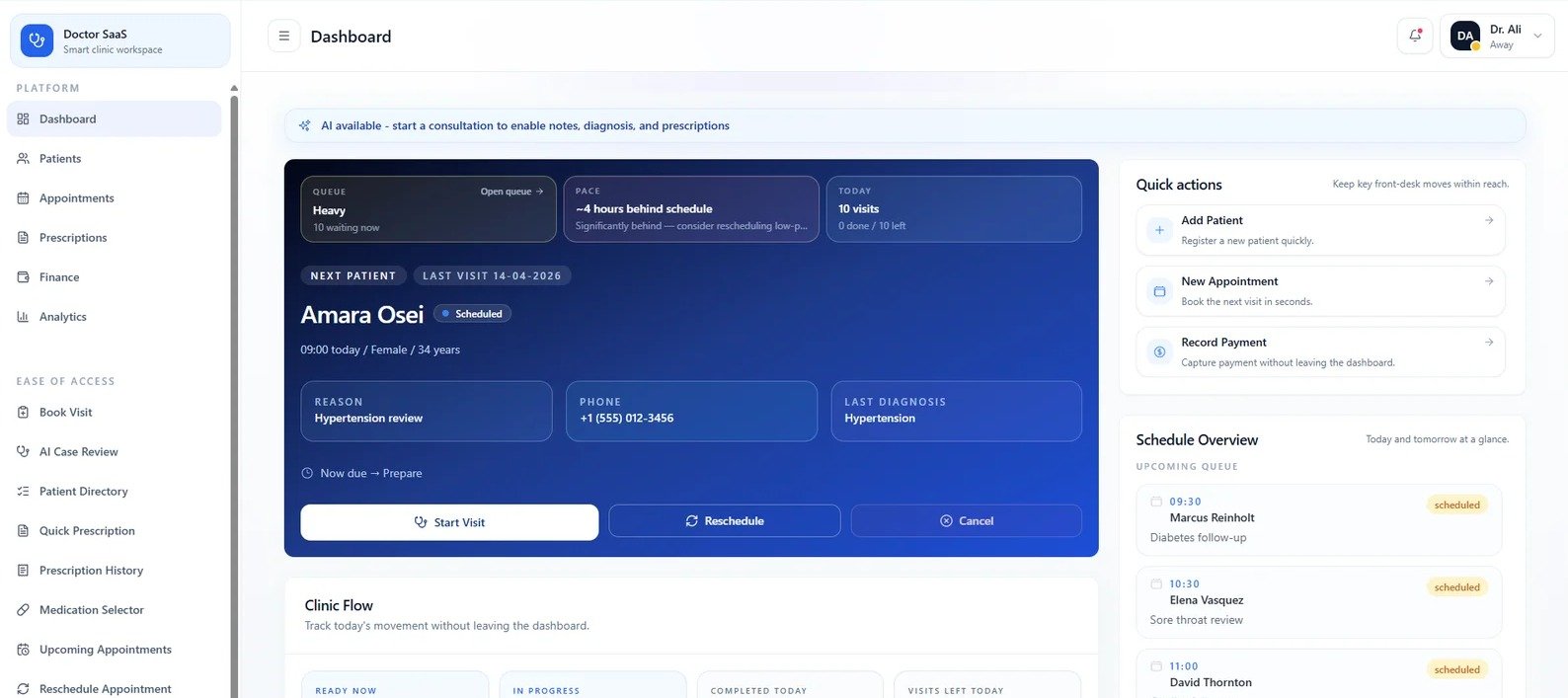 ClinicOS clinic management dashboard