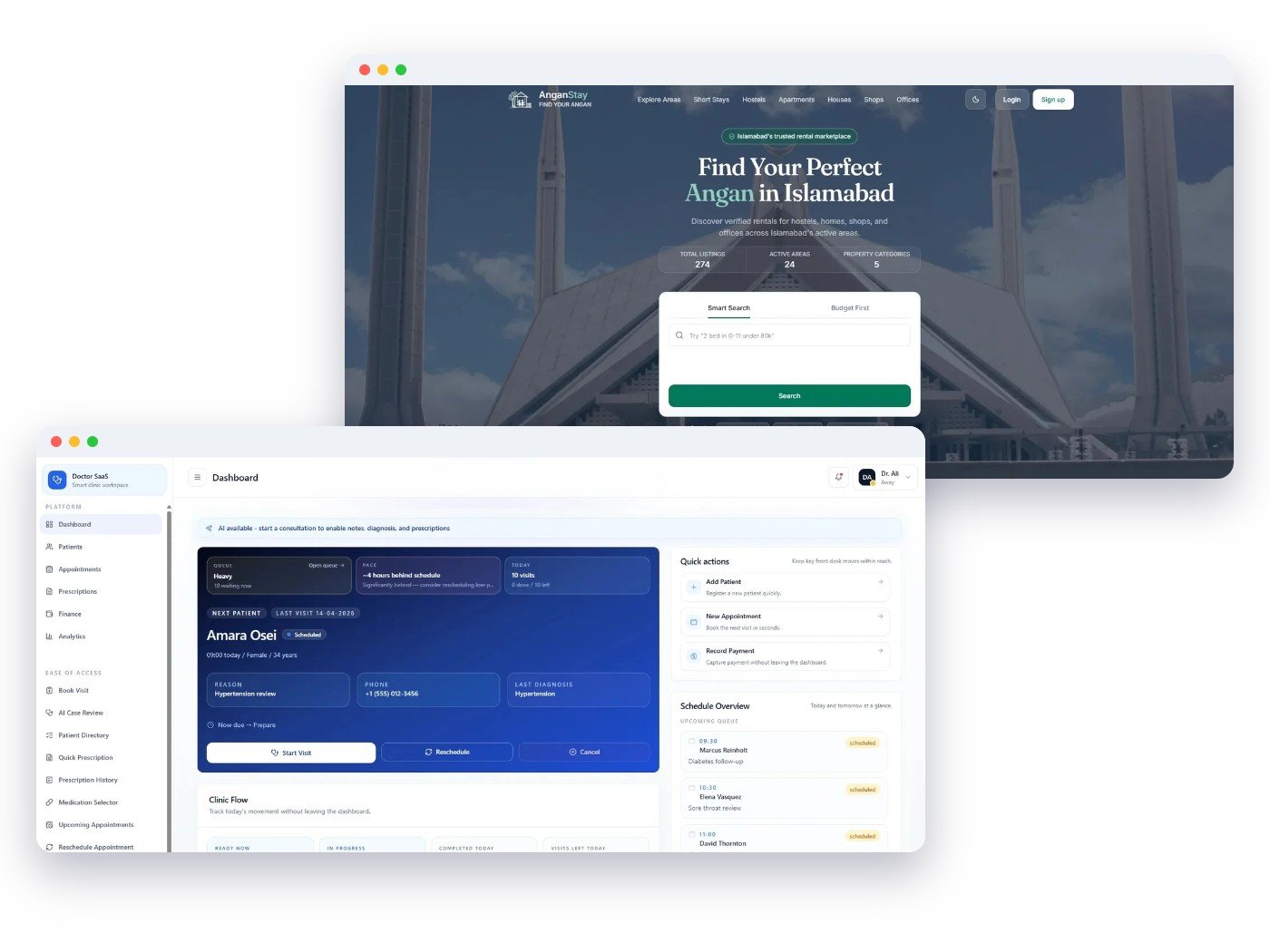 ClinicOS and AnganStay, products built by CodeShop
